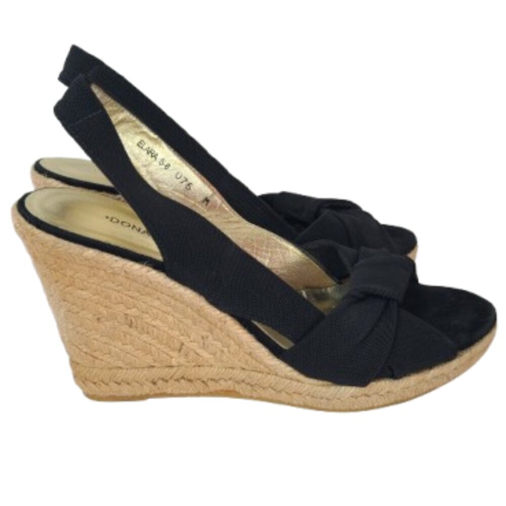 Donald J Pliner 7.5 Resort Vacation Braided Espadrille Wedge Sandals Black Tan‎